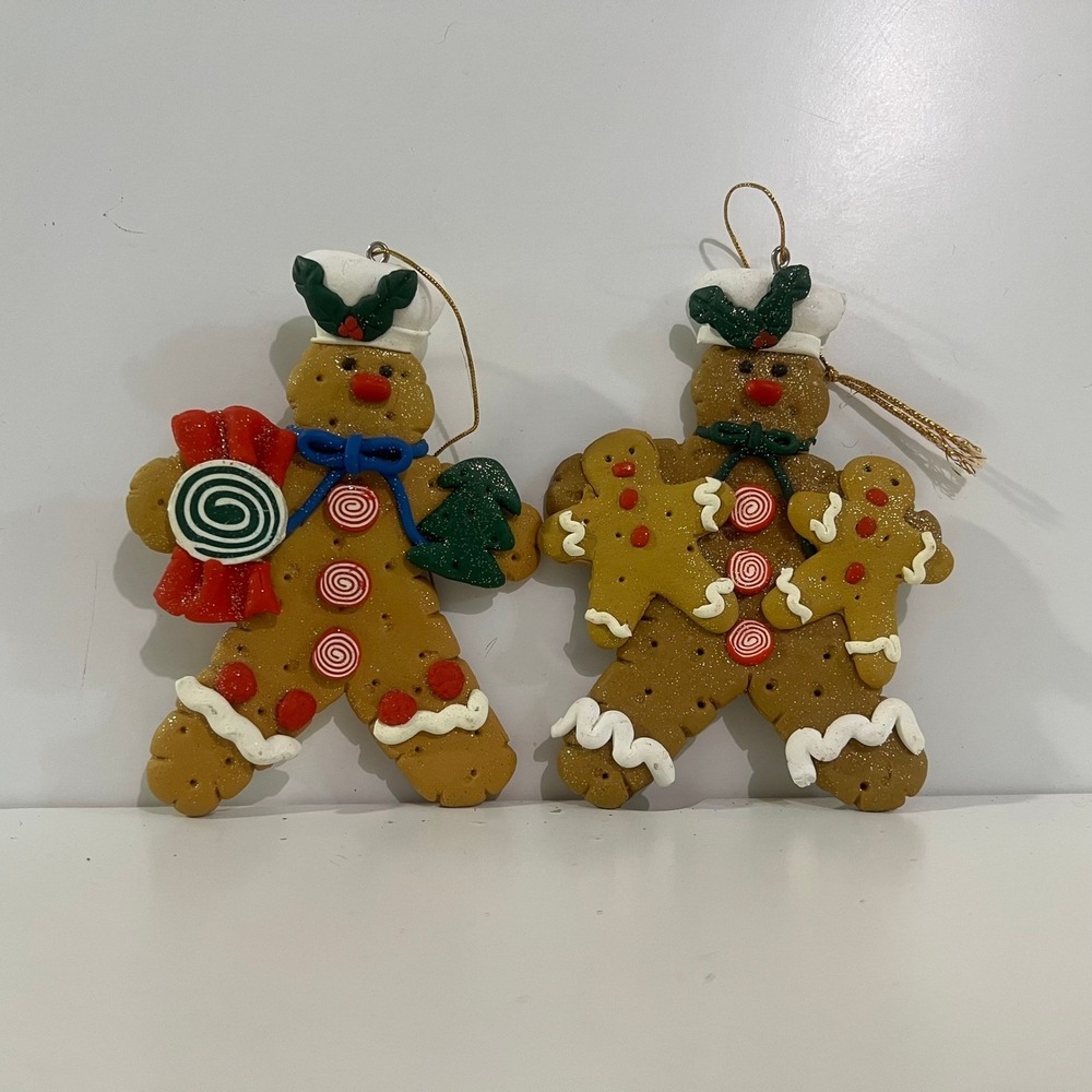 Vintage Set‎ of 2 Gingerbread Man Christmas Ornaments Chef Holiday Decor Cookies